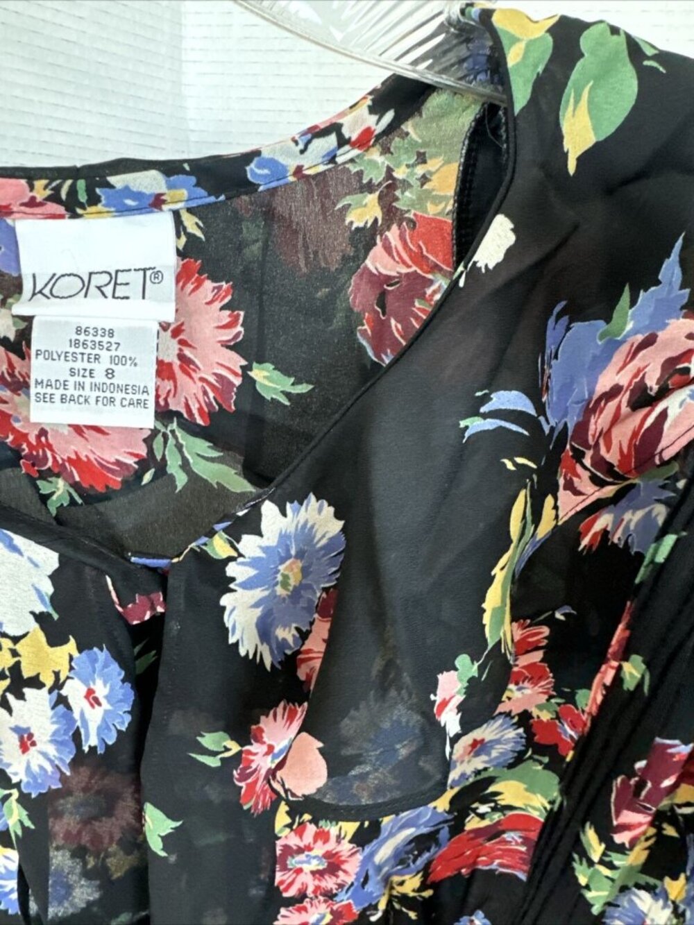 Koret Floral Pleated Skirt Sheer Button-Up Blouse Set 8 Black Multicolor Elastic - Picture 4 of 13